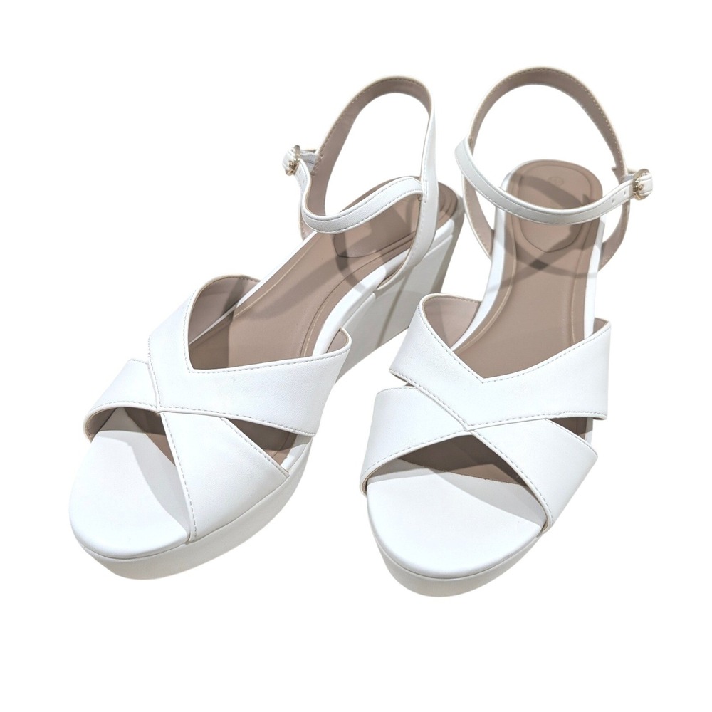 Giani Bernini White Linen Wedge Sandals Platform Ankle Strap Open Toe 9 M NIB